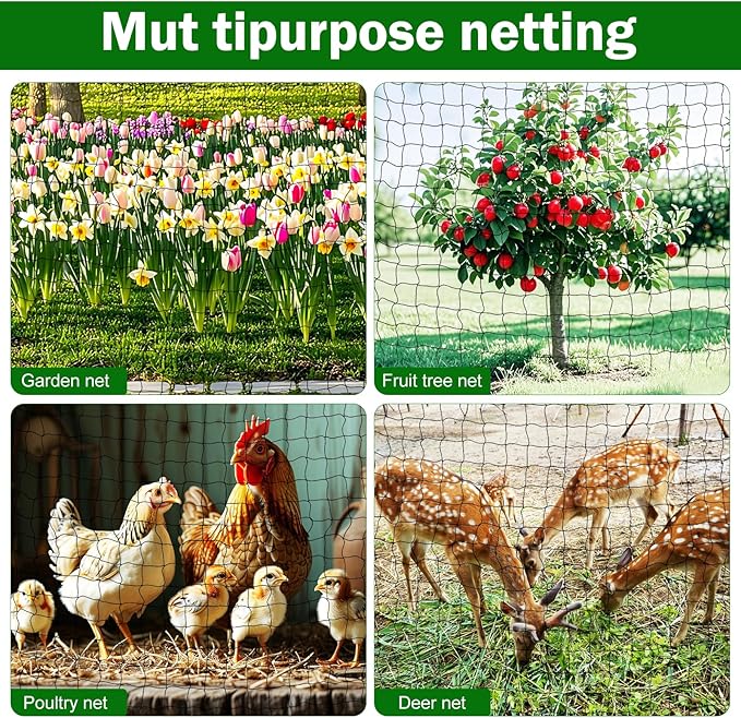 Bird Netting for Chicken Coop 50 X 50 Ft 1" Square Mesh Heavy Duty Chicken Run Netting Roof Cover Against Hawks, Eagles, Owls, UV Resistant, for Garden, Fruit Tree, Plant, Vegetable Protection