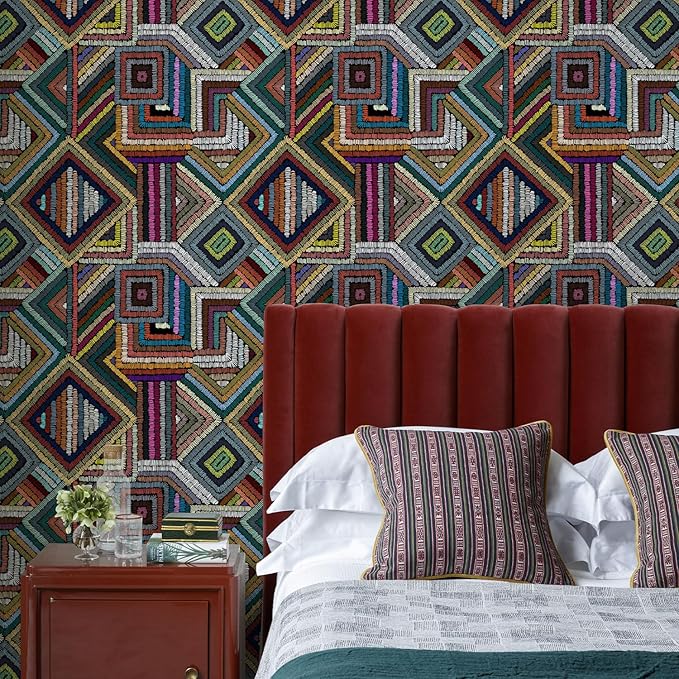 Retro Textured Peel and Stick Wallpaper Geometric Patchwork color Mosaic