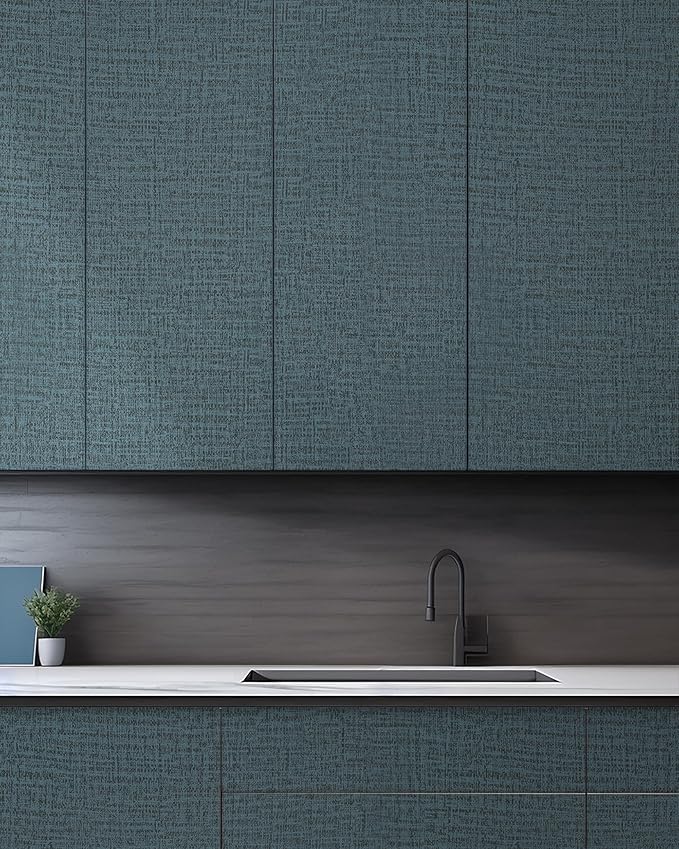 Guvana Grasscloth Peel and Stick Wallpaper Blue Textured Contact Paper Modern