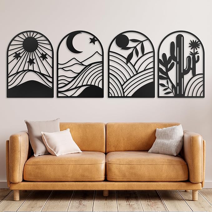 GALLERY GRACE Metal Wall Art Decor – 11" x 16", Office – Boho Minimalist Black