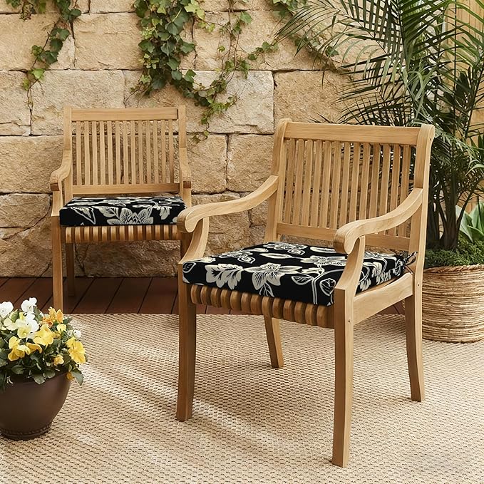 LVTXIII Outdoor Seat Cushions Set of 4 Square Corner Chair Cushions with Ties, Patio Chair Pads for Home Office and Patio Garden Furniture Decoration 19"x19"x2", Elegant Vines Black