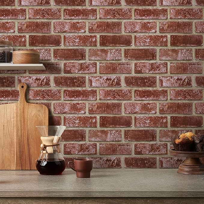 COMSTICKC 3D Red Brick Wall Panels Peel and Stick Tiles, Small Size Thin PVC