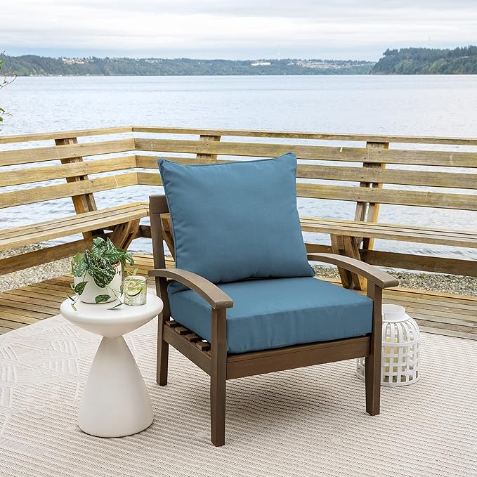Arden Outdoor Deep Seat Cushion Set (2-Pack), 24 in x 24 in, Weather-Proof, Rain-Proof, Fade Resistant Patio Cushion for Chair, Sofa, and Couch French Blue Texture