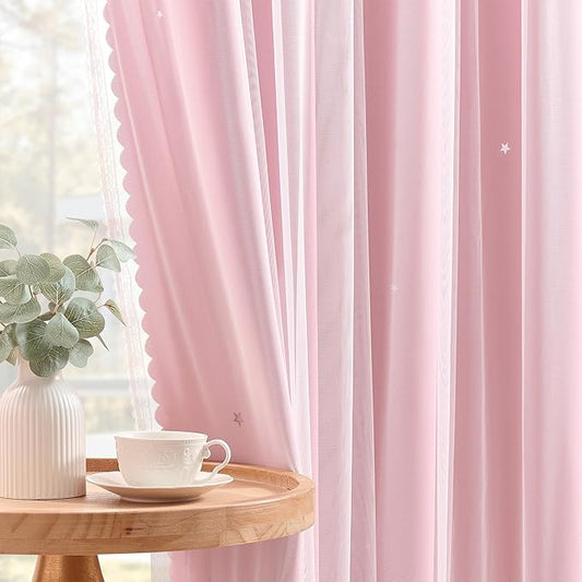 XiDi Light Pink Curtains for Bedroom, Girls Room Blackout Curtains, Kids Room