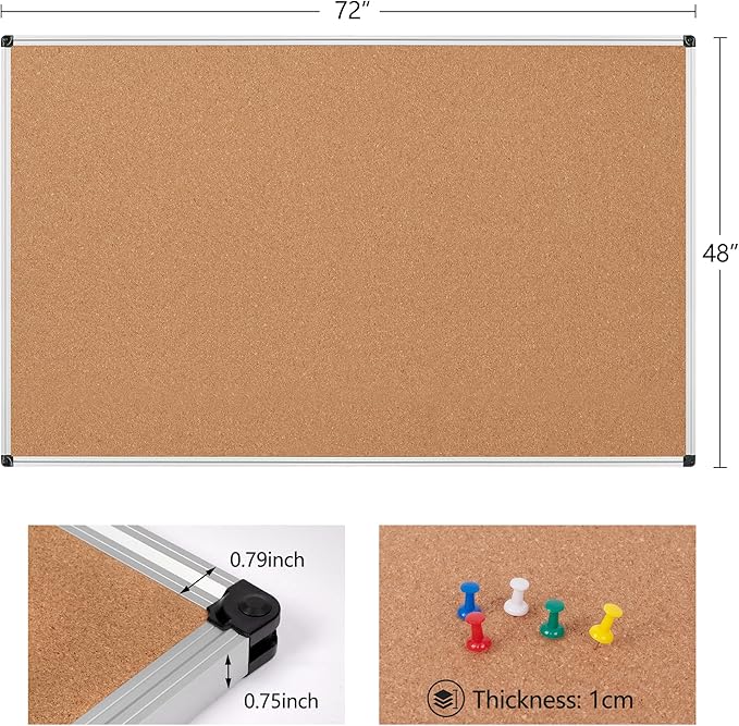 Extra Large Cork Bulletin Board 72" X 48", Wall Mounted Notice Pin Board