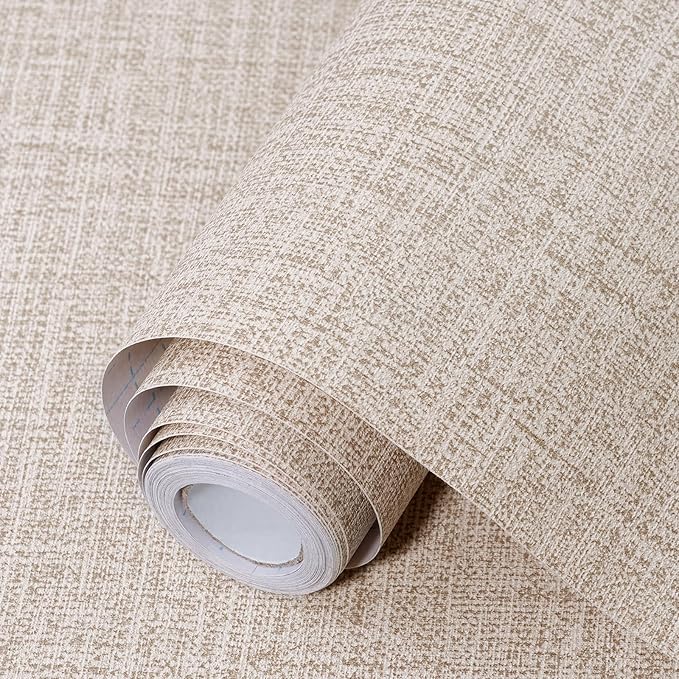 Khaki Grasscloth Peel and Stick Wallpaper 17.3"x480" Faux Linen Textured
