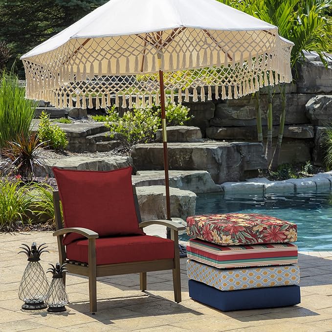 Arden Outdoor Deep Seat Cushion Set (2-Pack), 24 in x 24 in, Weather-Proof, Rain-Proof, Fade Resistant Patio Cushion for Chair, Sofa, and Couch Ruby Red Leala