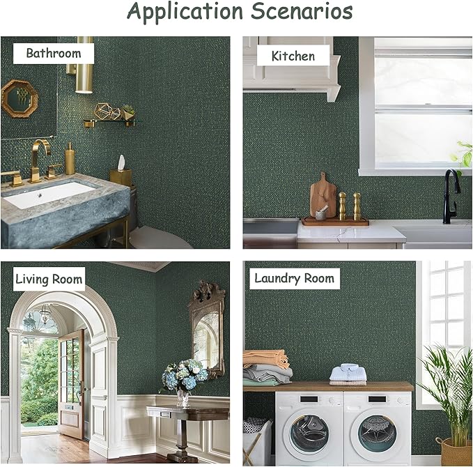 Guvana Grasscloth Peel and Stick Wallpaper Green/Gold Textured Contact Paper
