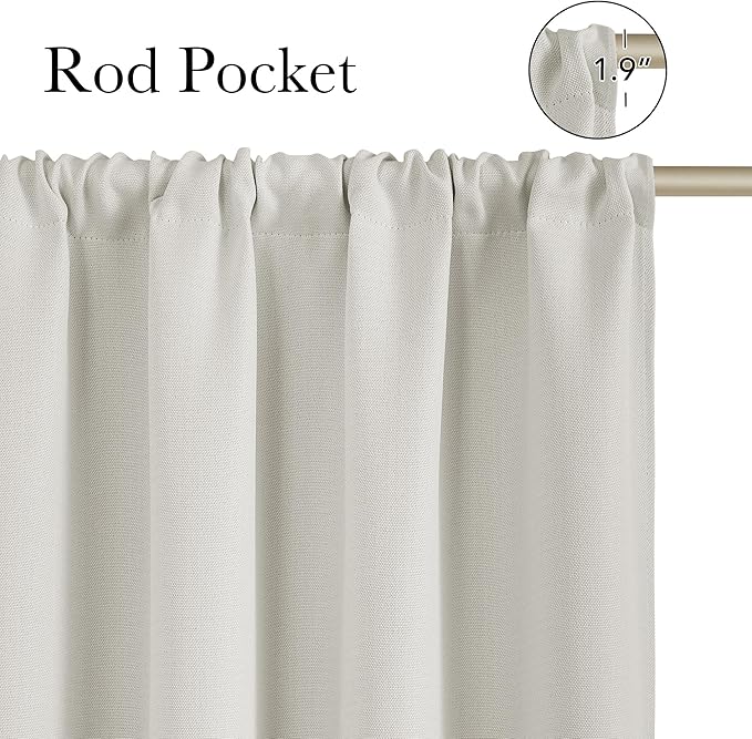 NICETOWN Natural Faux Linen Room Darkening Rod Pocket Curtains 63 inch Length