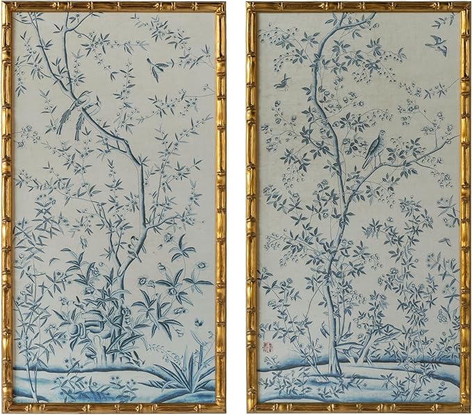 HongFengtang Chinese Rice Paper Print China Flower And Bird Bamboo Frame 19.5 X