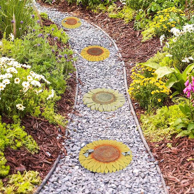 3 Pack Sunflower Cement Stepping Stone for Garden & Patio – 10 Inch Hand-Painted Outdoor/Indoor Decorative Paver, Durable & Weather-Resistant Yard Art, Vibrant Yellow Design