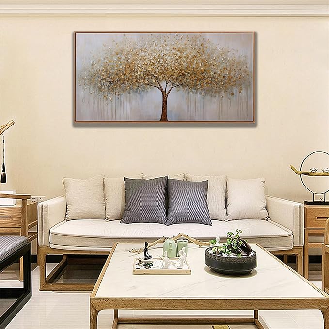 Abstract Wall Art Gold Tree of Life Framed Artwork Canvas Painting Textured