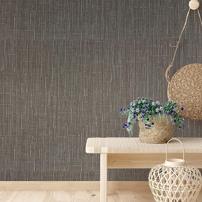 VEELIKE Truffle Brown Grasscloth Wallpaper Peel and Stick Grass Cloth Vinyl