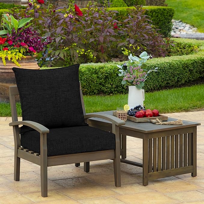 Arden Outdoor Foam Deep Seat Cushion Set (2-Pack), 24x24, Premium High-Density Foam, Never Flattens, Weather-Proof for Patio Chair Sofa Couch, Black Leala