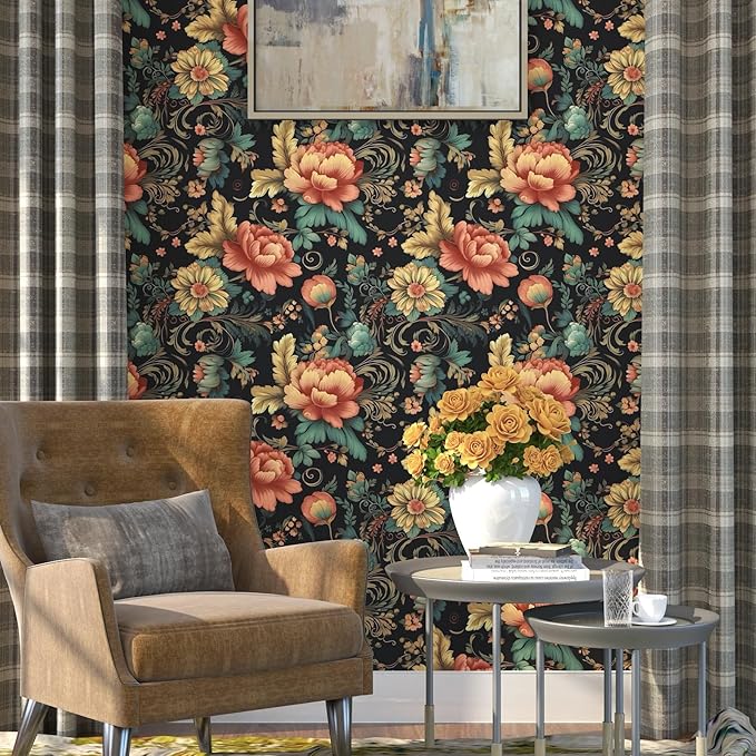 BOKEBEVE Vintage Floral Peel and Stick Wallpaper Vibrant Flower Contact Paper