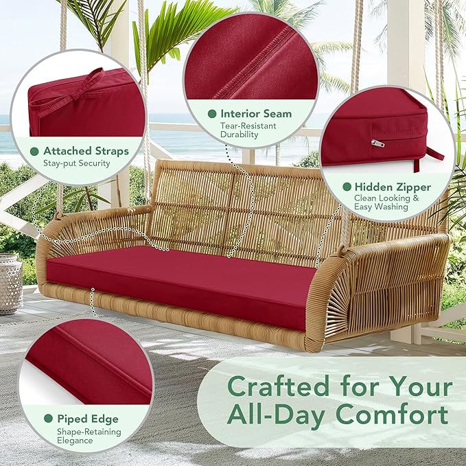 Summsun Outdoor Bench Cushion: Waterproof and Fade Resistant Patio Furniture Cushions - Non-Slip Bench Pad Cushion with Removable Cover for Garden Swing Porch Sofa Settee, 48 x 18 x 3 Inch, Burgundy