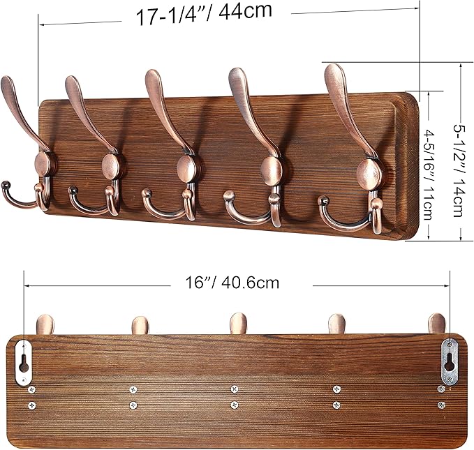 SKOLOO Rustic Pine Wood Wall Coat Rack