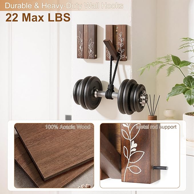 Rustic Folding Wall Hooks: Decorative Wooden Coat Hooks 2Pack Mounted