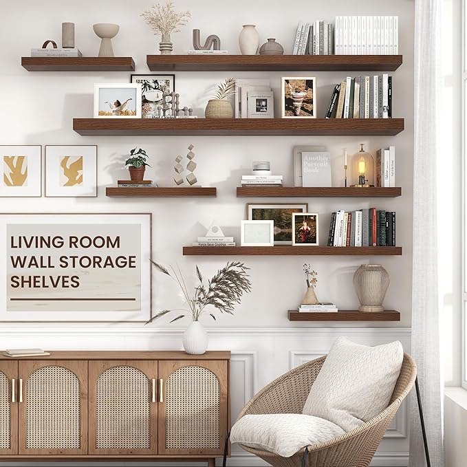 Floating Shelves for Wall 55 inch Long, Engineered Wood Large Wall Shelves