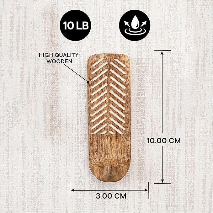Indian Shelf 10 LB Decorative Wood Adhesive Wall Hooks–Boho Peel and Stick Hooks