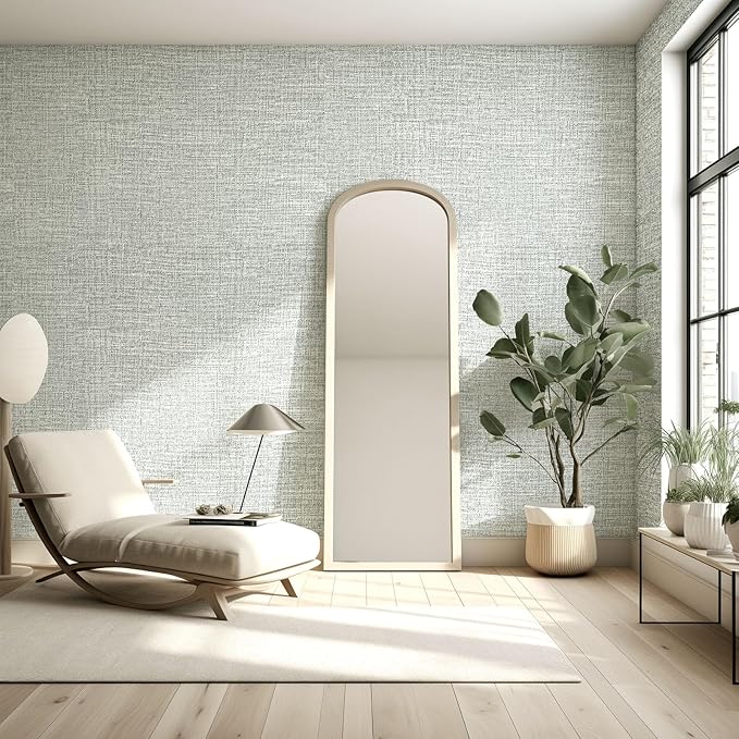 Amiya Grasscloth Grey Wallpaper Peel and Stick Faux Fabric Linen Contact Paper