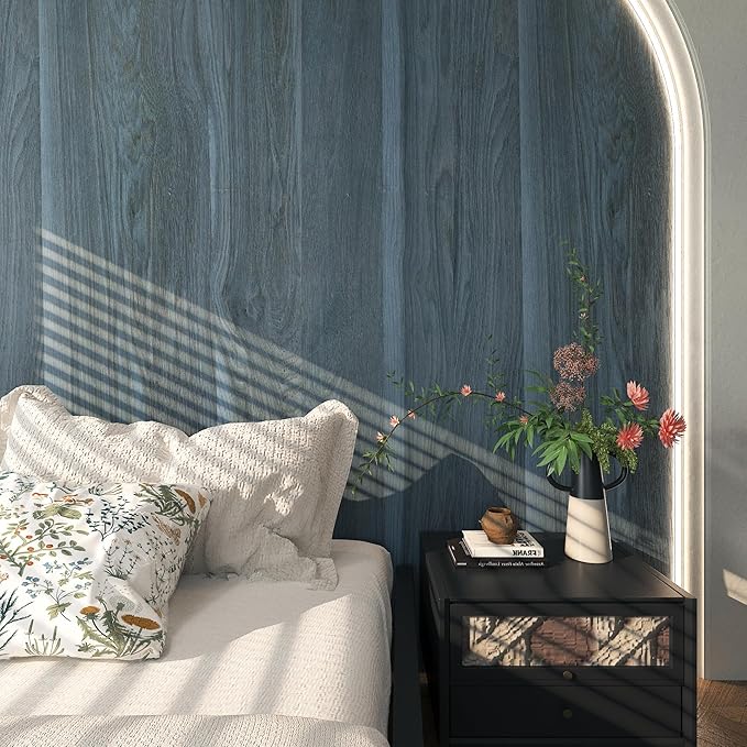 BOMENG Large Blue Wood Contact Paper Peacock Wallpaper Stick and Peel