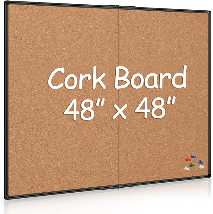 Extra Large Cork Bulletin Board 48" X 48", Foldable Notice Pin Board