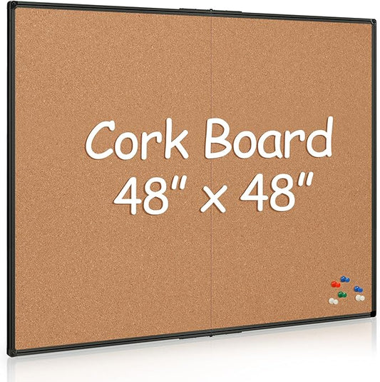 Extra Large Cork Bulletin Board 48" X 48", Foldable Notice Pin Board