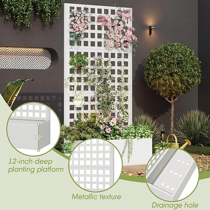 Metal Planter Box with Trellis, Planter Box Trellis with Privacy Screen and