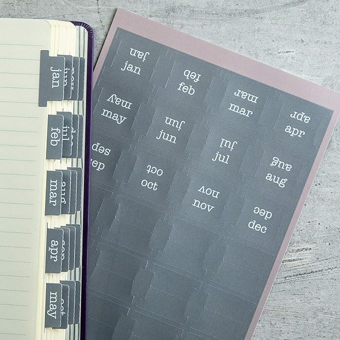 DiverseBee Laminated Planner, 24 Peel and Stick Tabs (12 Month, 12 Blank), Retro Monthly Dividers