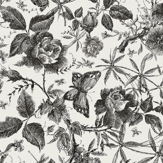 JiffDiff Floral Vintage Wallpaper Peel and Stick Wall Stick Black Rose