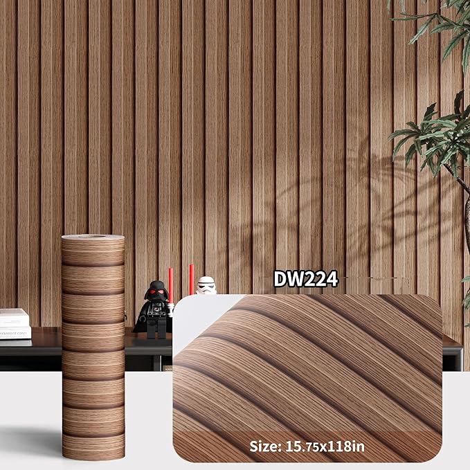 Haimin Wood Grain Slat Wall Panels Peel and Stick Faux Wood Thick Wallpaper