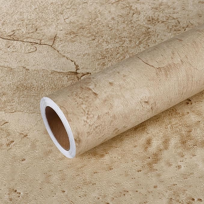 VEELIKE Aged Tan Concrete Wallpaper Peel and Stick Removable Distressed Beige