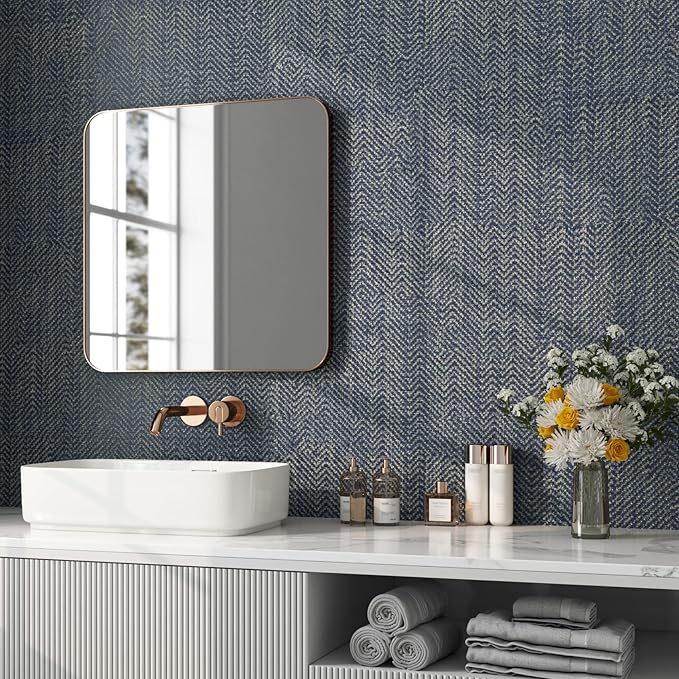 FunStick Gold Navy Blue Grasscloth Wallpaper Peel and Stick Wallpaper Textured