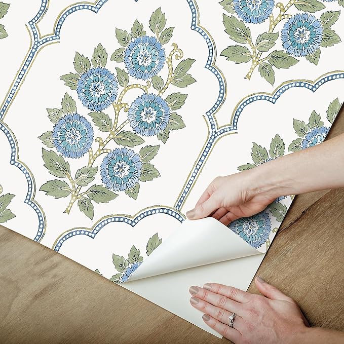 NuWallpaper x Society Social Floral Bazaar Green and Blue Peel and Stick