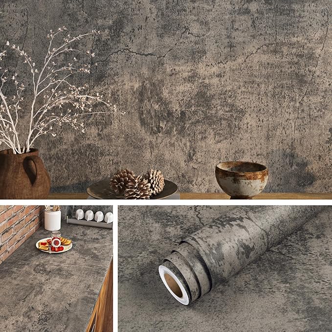 Livelynine 15.8x197 Concrete Limewash Peel and Stick Dorm Wallpaper Removable