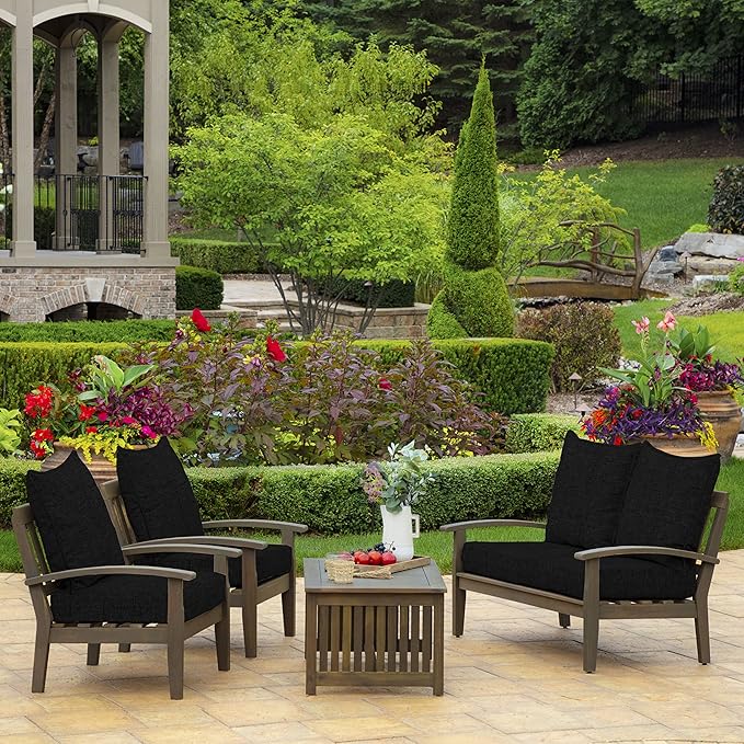 Arden Outdoor Foam Deep Seat Cushion Set (2-Pack), 24x24, Premium High-Density Foam, Never Flattens, Weather-Proof for Patio Chair Sofa Couch, Black Leala