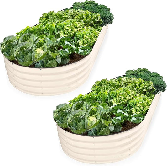 Plant & Plot Galvanized Raised Garden Beds Outdoor // 8Ã4Ã1 ft (2-Pack) Planter Raised Beds for Gardening, Vegetables, Flowers // Large Metal Garden Box // Patented Tool-Free Design (White)