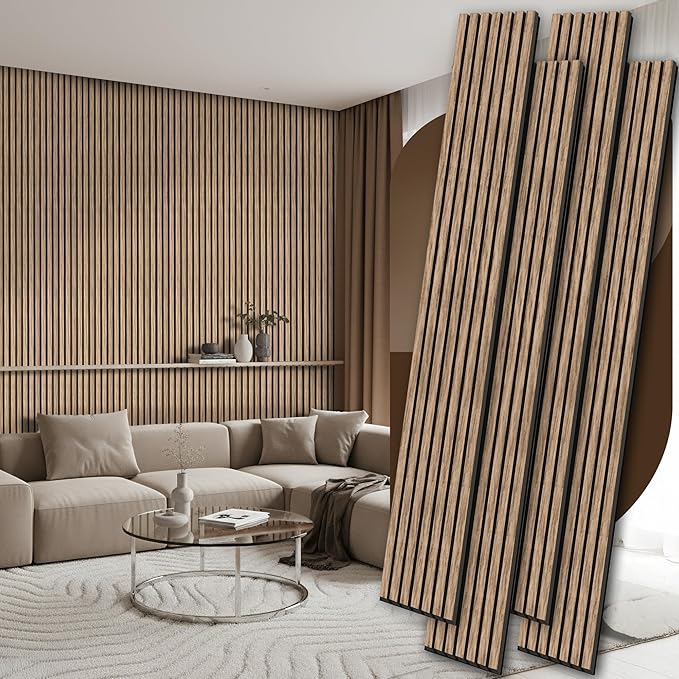 4 Pack Wood Panels for Wall, 106.3" × 11" Wood Slat Acoustic Panels for Wall