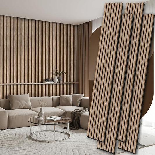 4 Pack Wood Panels for Wall, 106.3" × 11" Wood Slat Acoustic Panels for Wall