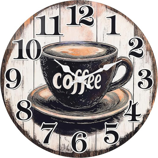Large Kitchen Clock Decor, Decorative Coffee Wall Clocks Battery Operated