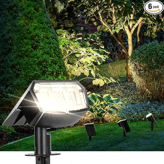 AUDERWIN Solar Spot Lights Outdoor 63 LED 3 Lighting,Waterproof IP65 Modes Spotlights for Outside House Yard Garden Landscape Lights 6 Pack (Natural Light)