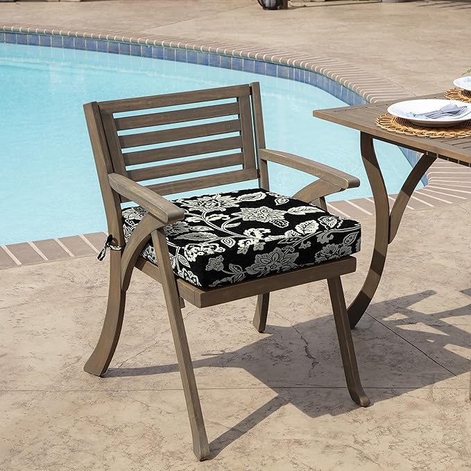 Arden Foam Outdoor Seat Cushions (4-Pack), 19 x 19, Premium High-Density Foam, Never Flattens, Weather-Proof for Outdoor Chairs Ashland Black Jacobean