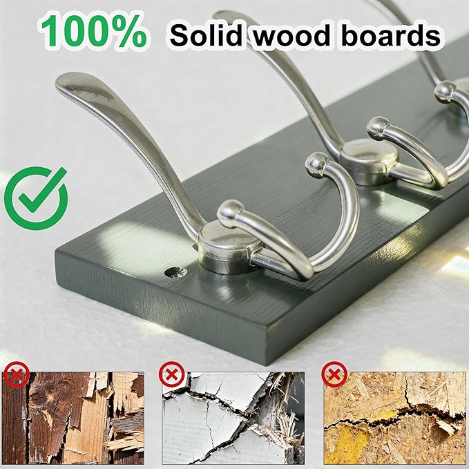 SKOLOO Creations Forest Green Solid Wood Wall Mounted Coat Rack, 5 Hooks