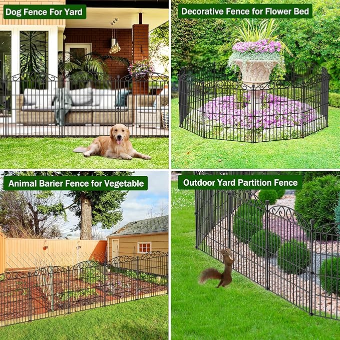 No Dig Decorative Garden Fence 6 Panel - 30in H x 11.4 ft L, Tall Animal Barrier for Dogs Rabbits, Rustproof Metal Wire Panels for Yard, Patio, and Outdoor Border Use