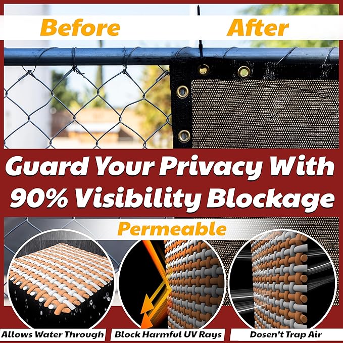 Amgo Custom Made 3' x 110' Brown Balcony Privacy Screen, Apartment Porch Railing Patio Fence Windscreen Fabric Cloth, Heavy Duty, Commercial and Residential, 90% Blockage (We Customize)