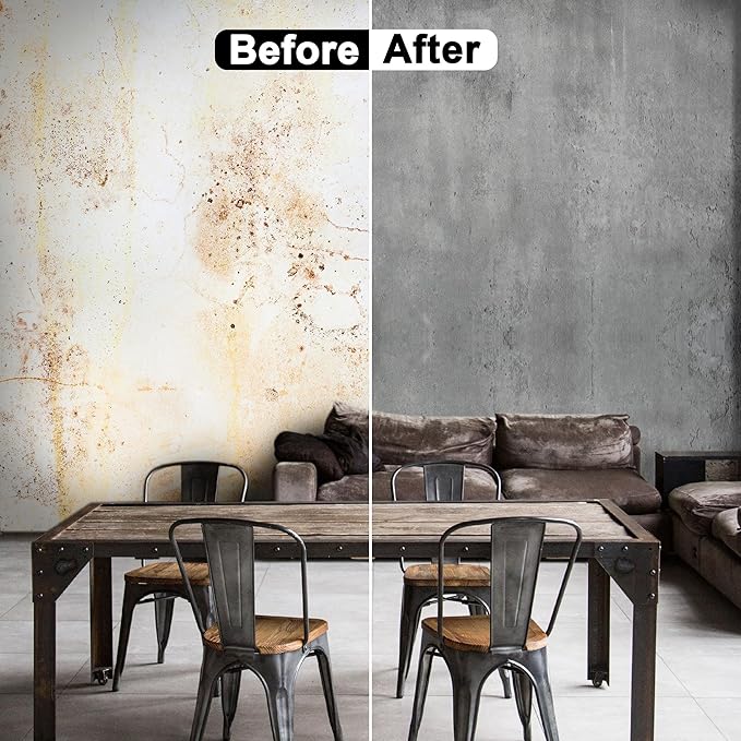 WADILE Dark Gray Concrete Wallpaper 15.7 in * 354 in, Cement Contact Paper 3D