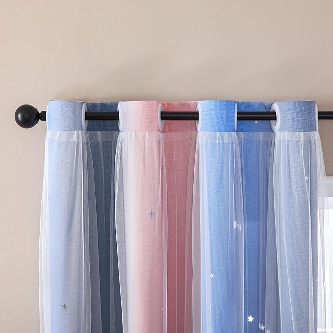 XiDi Curtains for Bedroom Decor, Rainbow PinkGreyBlue-52-54