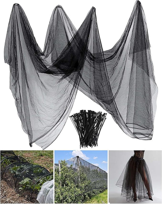 Zonon Mosquito Netting Garden Insect Mesh Netting Garden Patio Mesh Screen Net Fly Insect Bug Bird Net Barrier for Patio Balcony Porch Gazebo Vegetables Fruits Plant Protection(9.84 x 98.43 ft,Black)