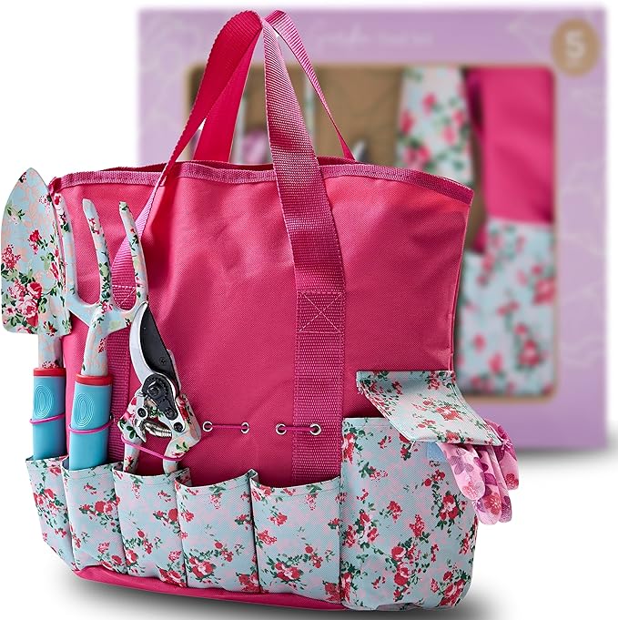 Nature Anywhere Gardening Tools for Women â Garden Tool Set, 5 Piece Gardening Kit with Garden Bag, Gloves, Shears & Trowel, Gardening Gifts for Women, Garden Tool Kit with Garden Tote Organizer